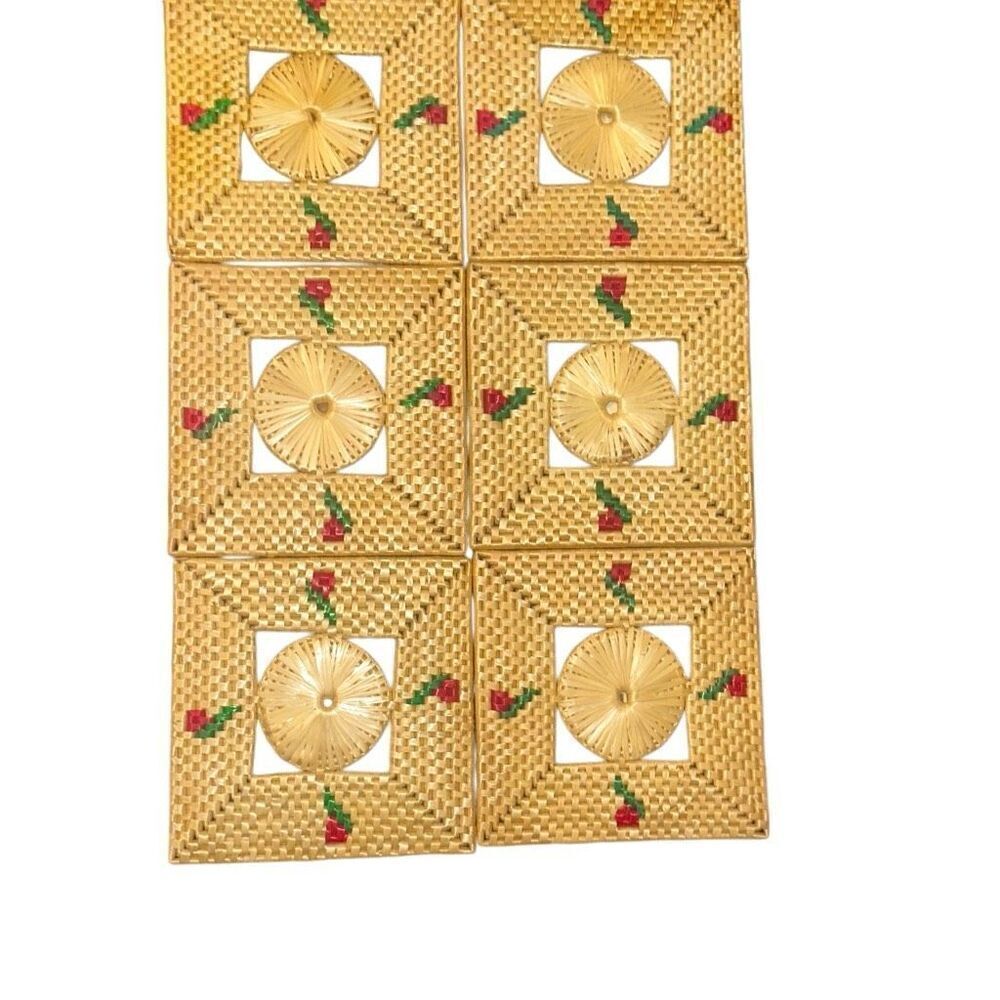 Patterned raffia trivets - set of 6 - 1970s vintage- made in China MCM